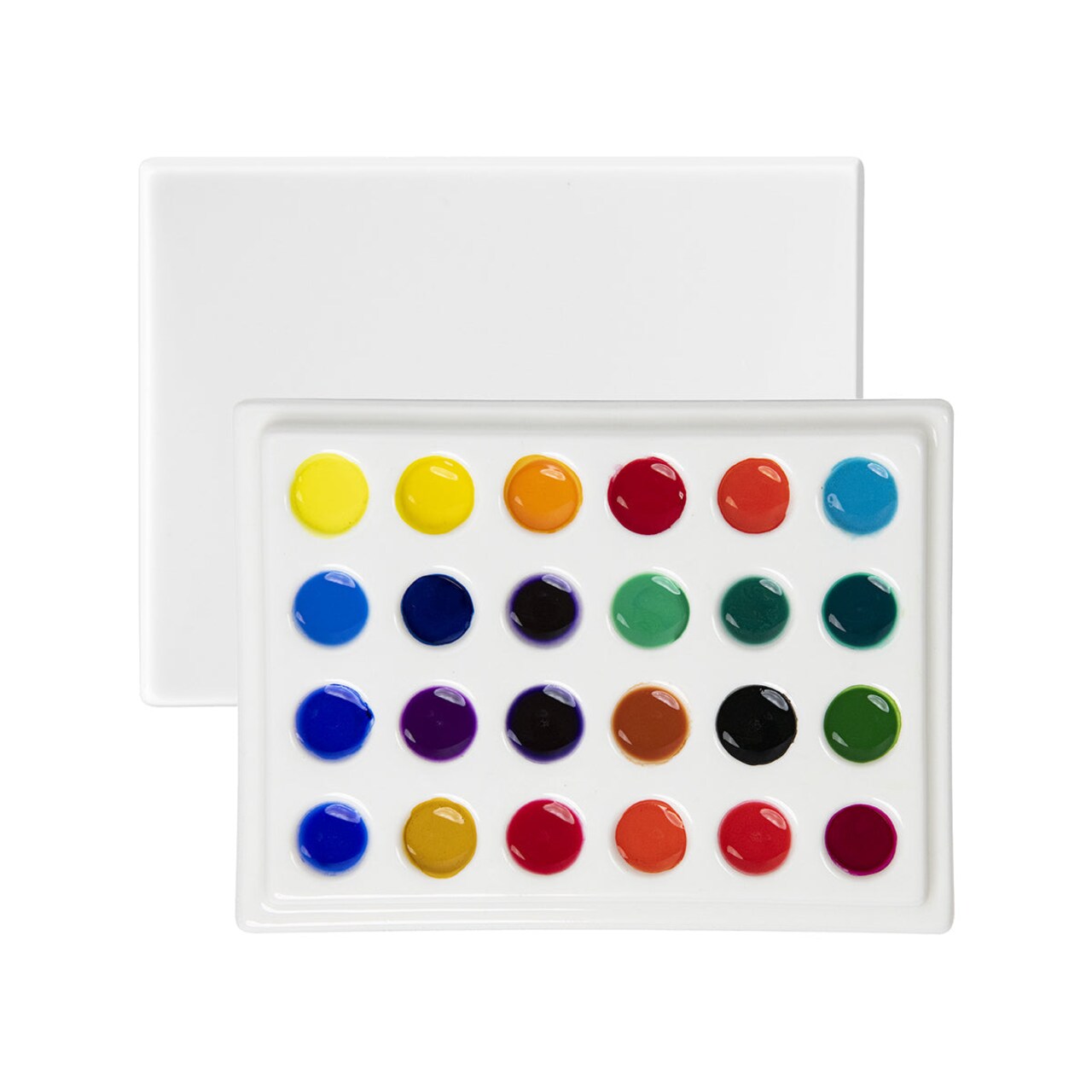 MEEDEN 24-Well Ceramic Watercolor Paint Palette with Cover, Porcelain Mixing Artist Palette 6 by 4-1/2 inch for Artist Watercolor Gouache Painting Coloring